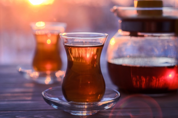 Turkish tea with authentic glass cup