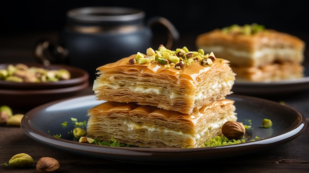 turkish traditional delicious dessert Baklava with pistachio