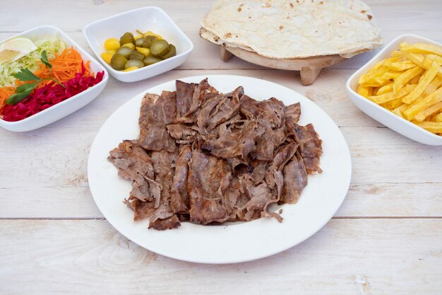 Turkish traditional doner kebap on plate