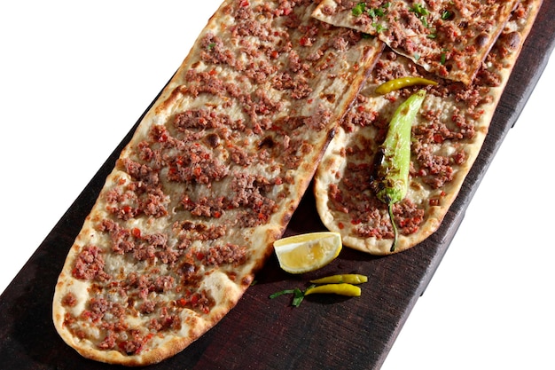 Turkish traditional minced meat pide Turkish pizza Etliekmek