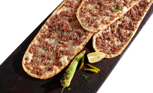 Turkish traditional minced meat pide Turkish pizza Etliekmek