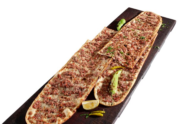 Turkish traditional minced meat pide Turkish pizza Etliekmek