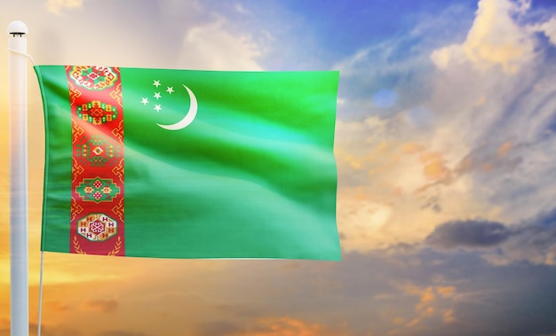 turkmenistan country flag, isolated 3d waving flag,