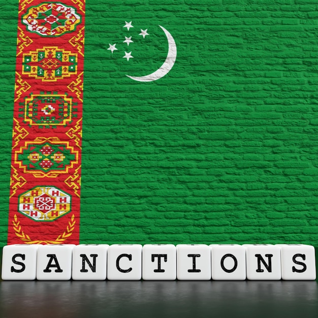 Turkmenistan Flag on Bricks Wall With Sanctions