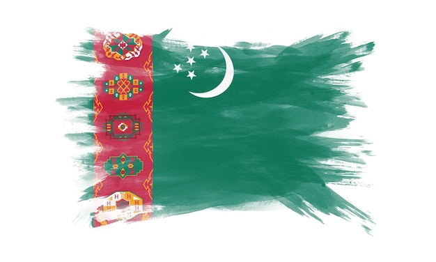 Turkmenistan flag brush stroke, national flag on white background