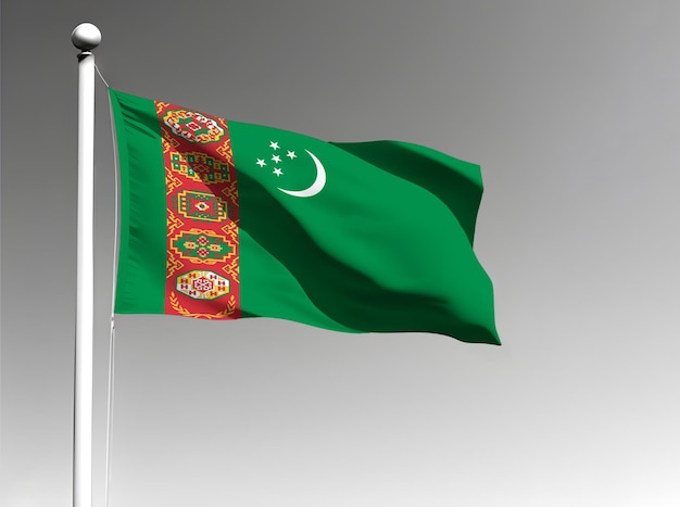 Turkmenistan national flag waving on gray background