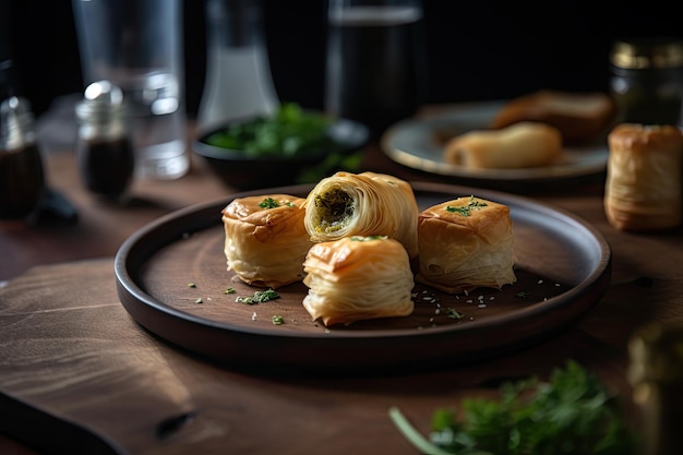 Turkse Burek Traditionele Borek Zelfgemaakte Boureki Feta Bun Abstracte Generatieve AI Illustratie