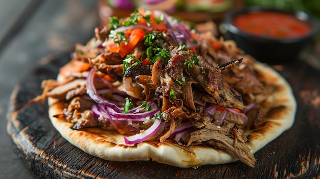 Turkse doner kebab op gouden geroosterd pita brood Generatieve Ai