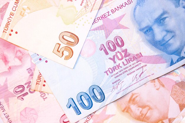 Turkse lire. Sluit omhoog van Turkse lira's.