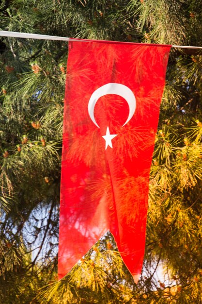 Turkse nationale vlag aan een touwtje in zicht