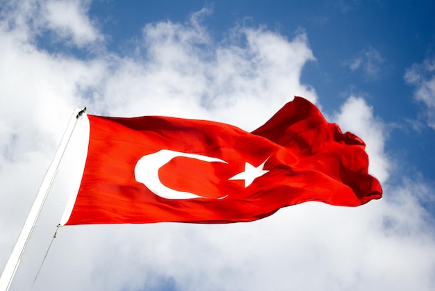 Turkse nationale vlag hangt op een paal in de open lucht