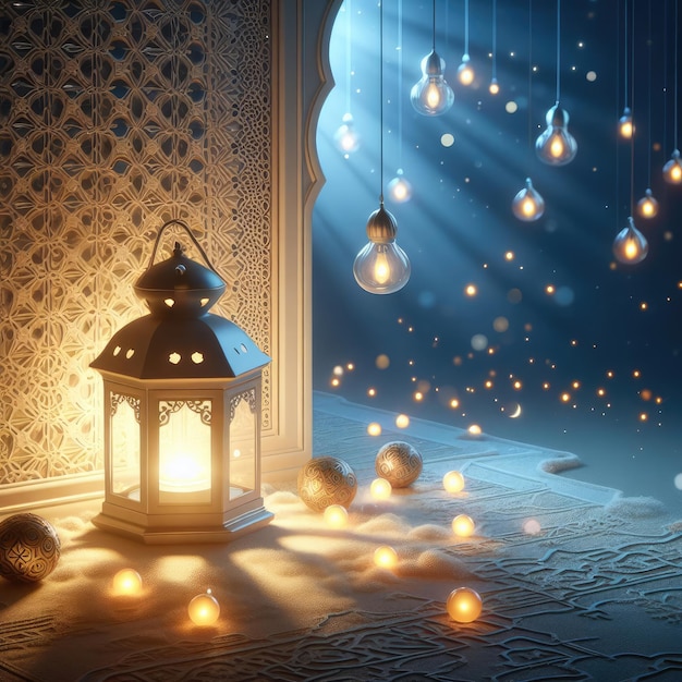 Turkse stijl De islamitische Ramadan achtergrond met een schitterende lantaarn
