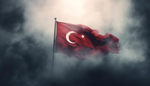 Turkse vlag wappert in de rook