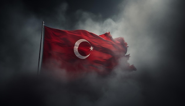 Foto turkse vlag wappert in de rook