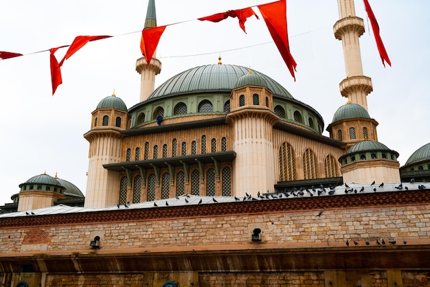 Turkse vlaggen en minaretten van moskee in Istanboel