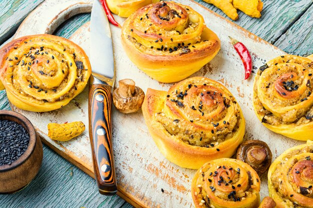 Turmeric buns with vegetable filling