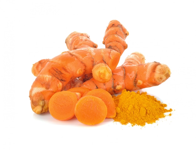 Turmeric (Curcuma) powder isolated on white background.