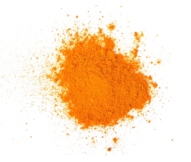 Turmeric Curcuma powder pile on white background top view