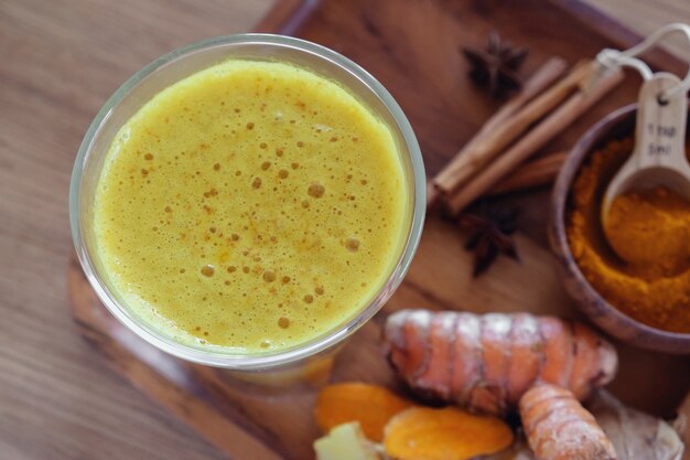 Turmeric latte, Golden milk, healthy tea drink