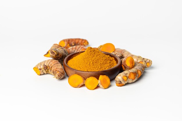 The turmeric powder is a natural herb and is an ingredient for food cooking The colour of the turmeric powder is yellow when it dry and green when it raw Asian curry like Indian has yellow powder