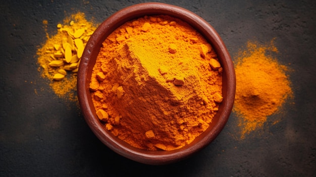 Photo turmeric powder top down view