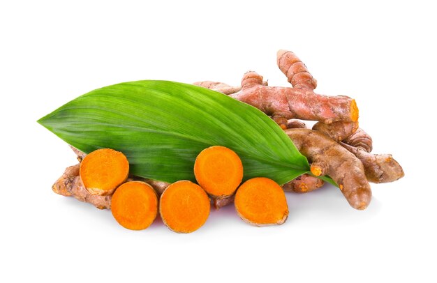 Turmeric roots isolated on white background