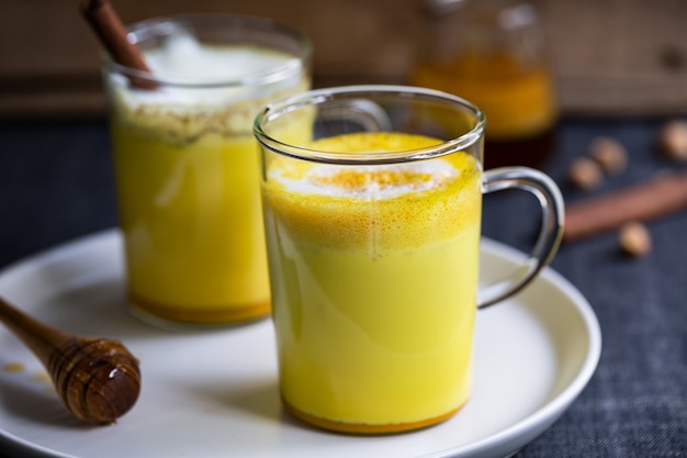 Turmeric with honey and cinnamon latte