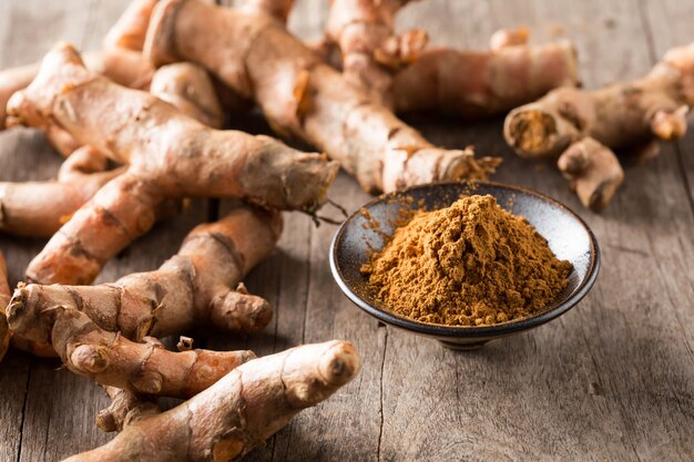 turmeric on wooden table