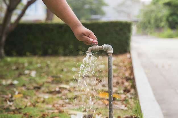 Turn off the water tap in the lawn.