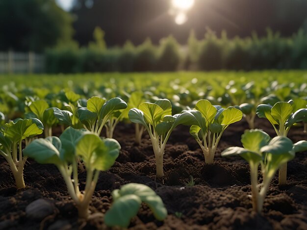 Foto piante di rapa in un giardino generativo ai