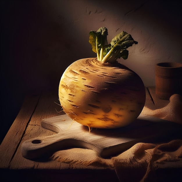 Photo turnip on a table in a dark room