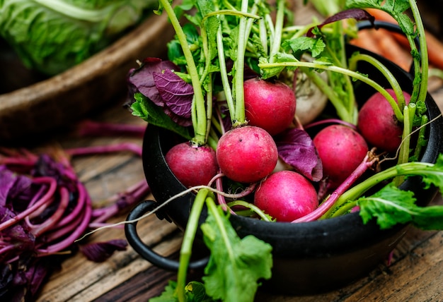 Turnips in a pot on the table