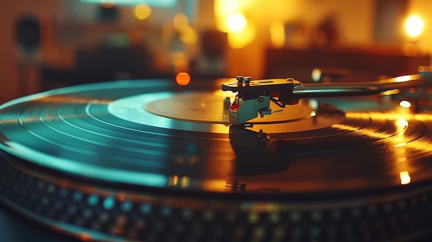 Photo a turntable is spinning on a record with a black record on it