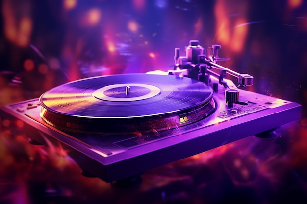 turntable on purple blurry background