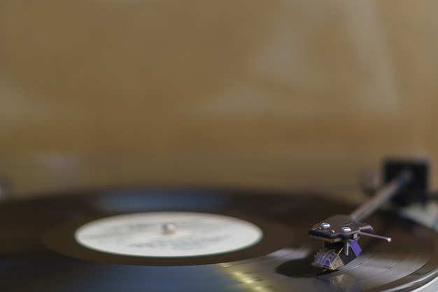 Turntable vinyl records player , closeup 