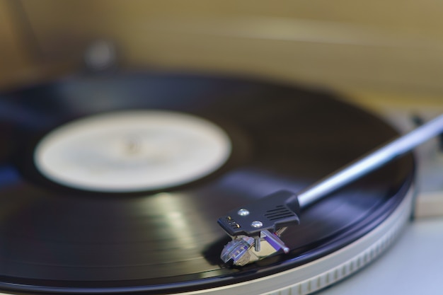 Turntable vinyl records player , closeup 