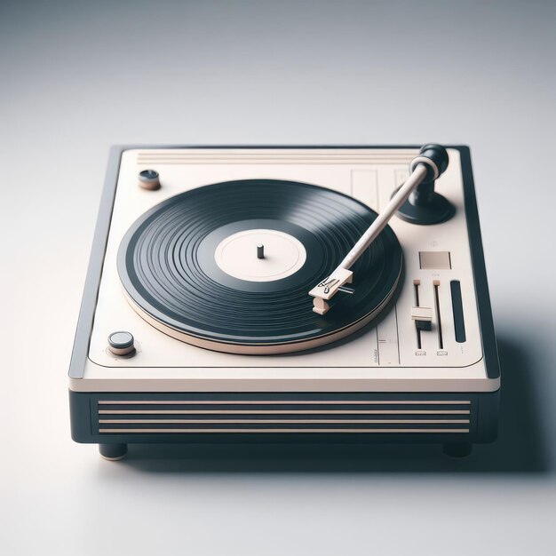 Photo turntable with vinyl record on seample background