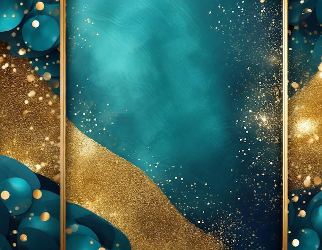 Turquoise Blue Gold Instagram Portrait Story Templates Background Glitter