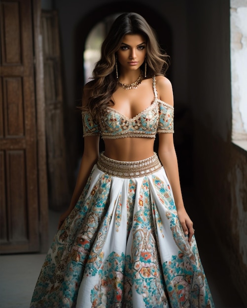 Turquoise Blue Lehenga Skirt for Brides Premium AI generated image