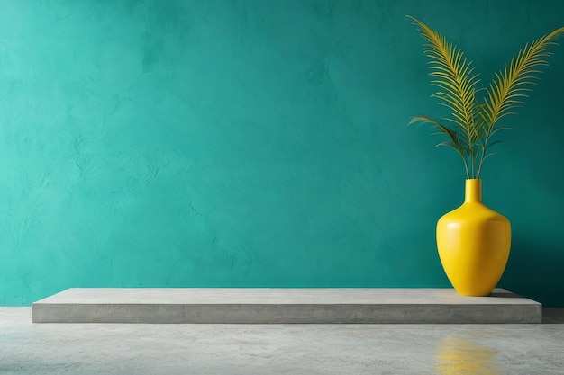 Turquoise Ceramic Vase on Minimalist Green Background