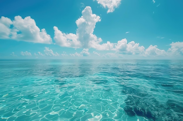 写真 夏の間熱帯の国で晴れた日に波紋を帯びた海の青青色の深い水