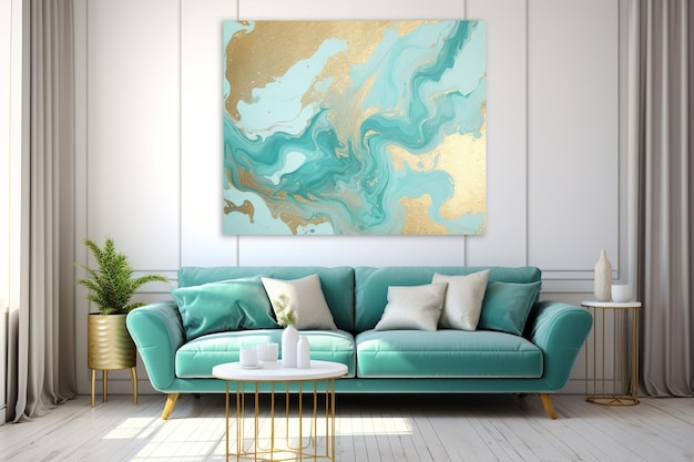 Turquoise Dream Een abstracte marmer schilderij met turquoise wervelingen