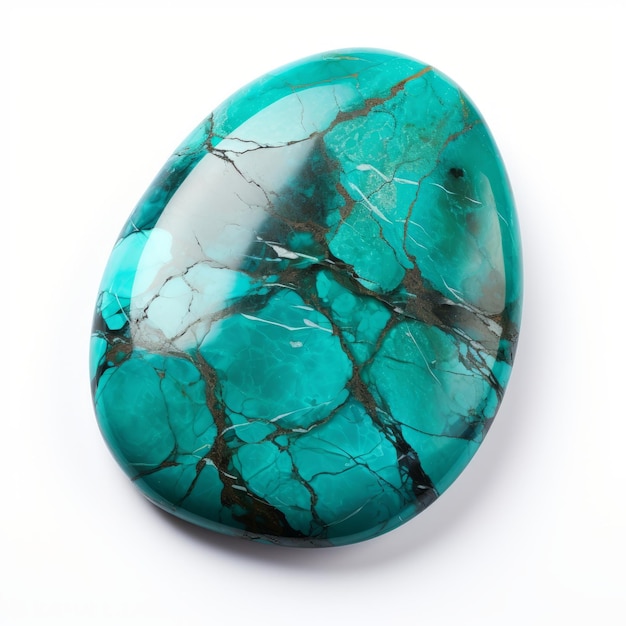 Turquoise Egg With Black Marble And Turquoise Stone On White Background