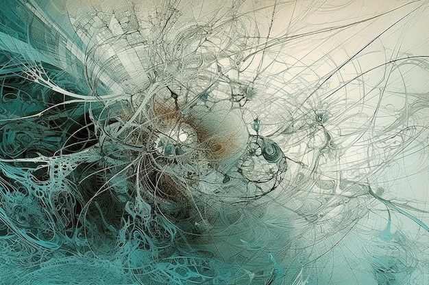 Turquoise en witte abstracte kunst met fractale elementen