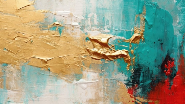 Бирюзово-золотое абстрактное искусство на холсте