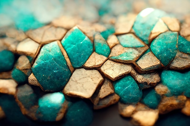 Turquoise and Gold Particles Treasure Conceptual 3D Artwork Abstract Background