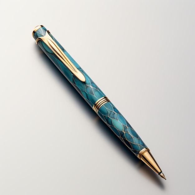 Turquoise And Gold Precision Pen With Ceramic Marbleized Design