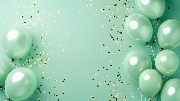 티르코이즈 녹색 풍선 구성 배경 축제 디자인 배너