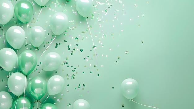 写真 ターコイズ緑色の風船の構成 背景 祝賀デザインのバナー