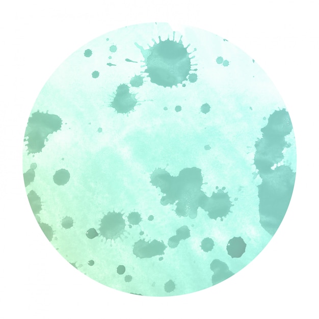 Turquoise hand drawn watercolor circular frame background texture with stains